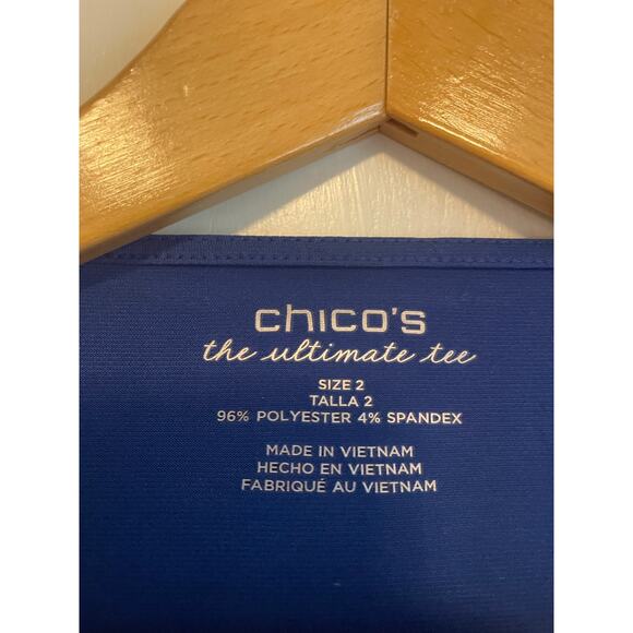 Chico's The Ultimate Tee blue 3/4 sleeve asymetrical liquid knit top 2 US L 12 - Picture 6 of 9